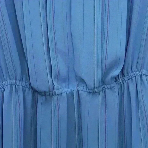 Vintage 80s Sheer Dress Blue Puffy Sleeve Pleated Size Small 4 5 6 - Picture 4 of 7